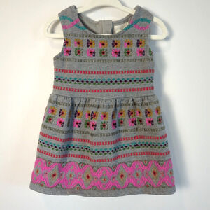 Peek Aren't You Curious Gray Embroidered Cotton Dress Size 6-12 Month